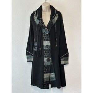 Moka Sport Black Gray Cardigan Sweater Duster Sz‎ M Whimsigoth Artsy Boho